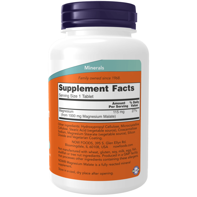 NOW SUPLEMENTOS Now Foods, Malato de Magnesio 1,000 mg (180 tabletas)