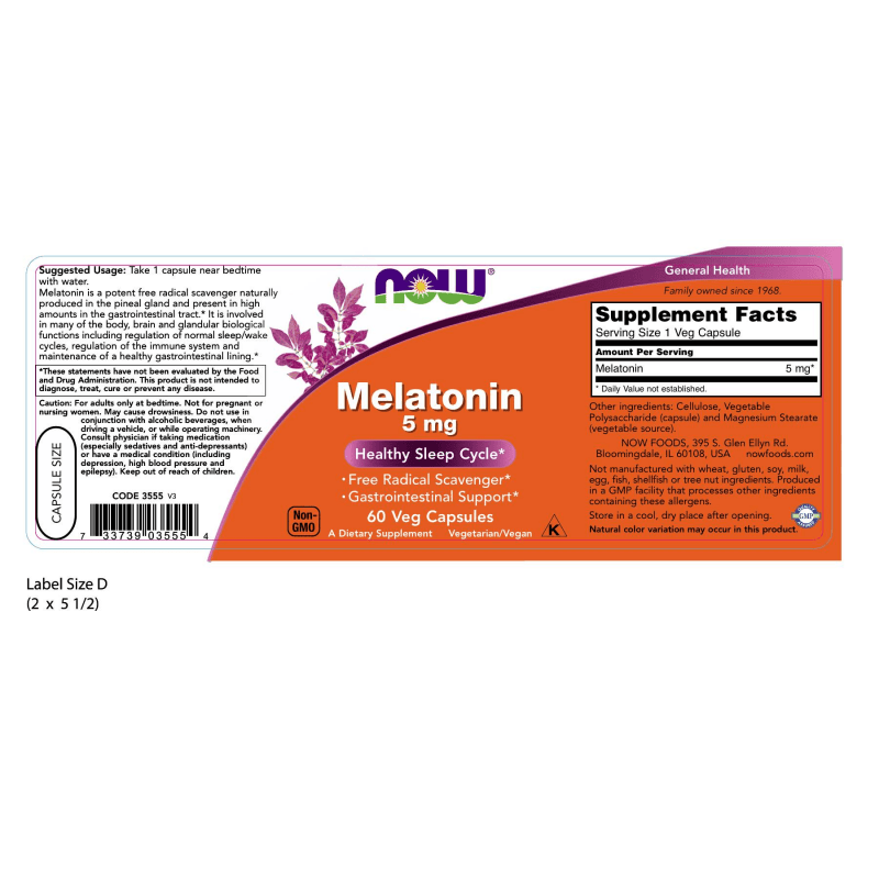 NOW SUPLEMENTOS Now Foods, Melatonina 5 mg (60 cápsulas)