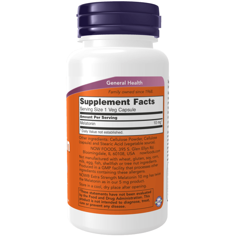 NOW SUPLEMENTOS Now Foods, Melatonina Extra Fuerte 10 mg (100 cápsulas)