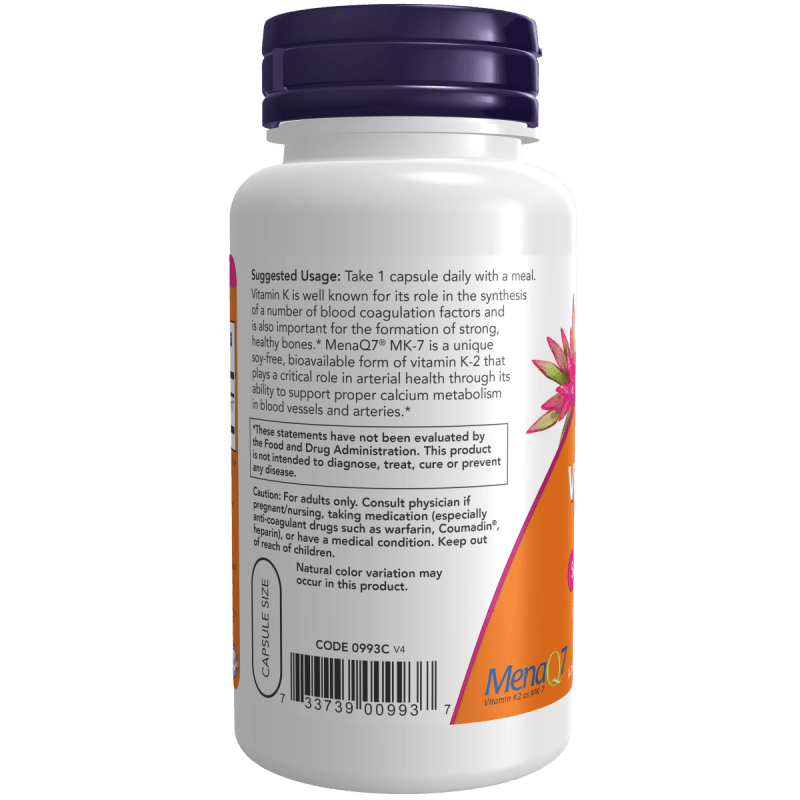 NOW SUPLEMENTOS Now Foods, MK-7 y Vitamina K-2 100 mcg (120 cápsulas)