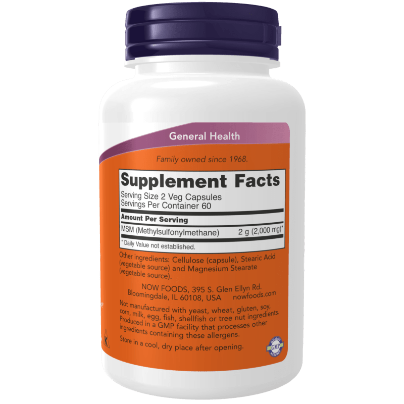 NOW SUPLEMENTOS Now Foods, MSM 1,000 mg (120 cápsulas)