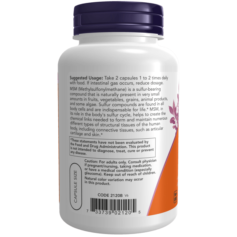 NOW SUPLEMENTOS Now Foods, MSM 1,000 mg (120 cápsulas)