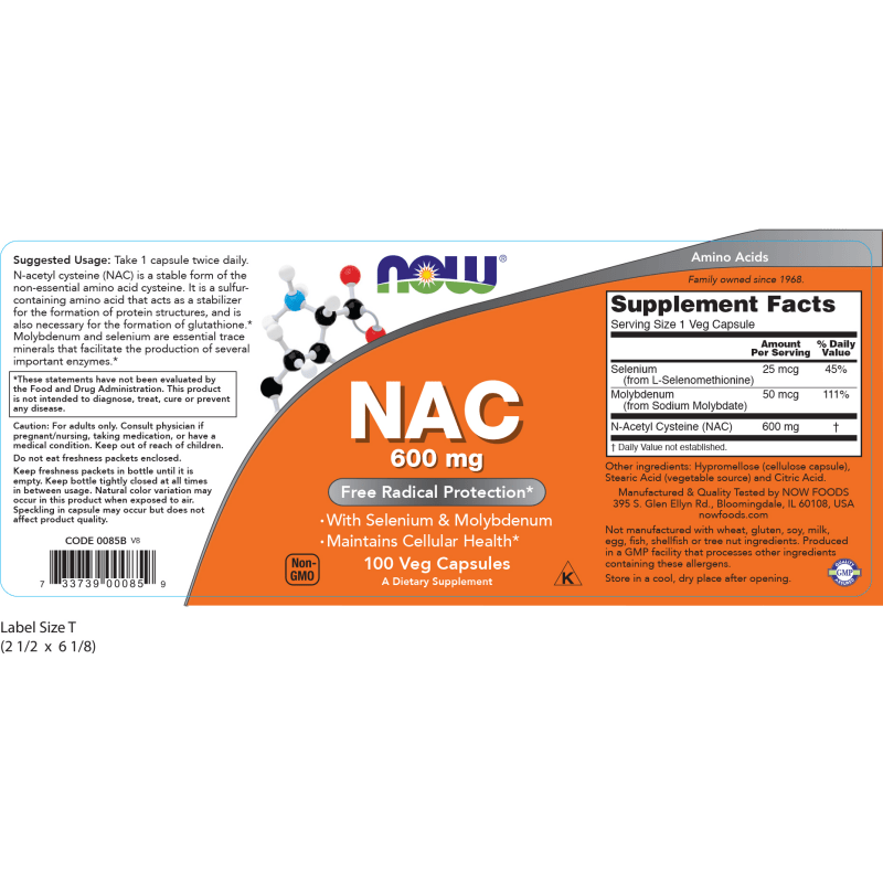NOW SUPLEMENTOS Now Foods, NAC 600 mg (100 cápsulas)