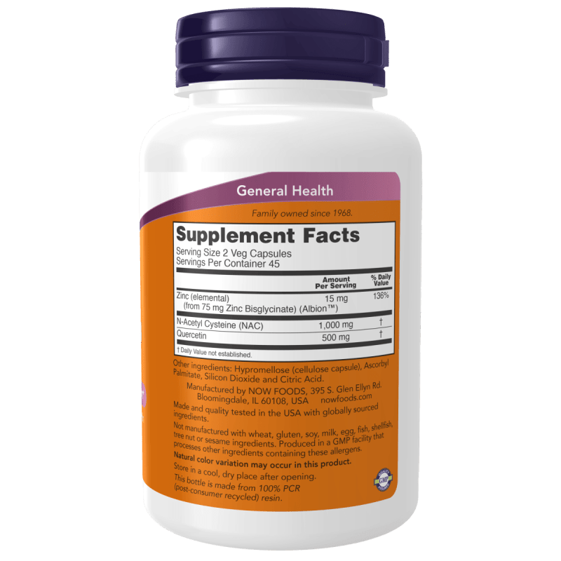 NOW Suplementos Now Foods, NAC, Quercetina y Zinc (90 cápsulas)