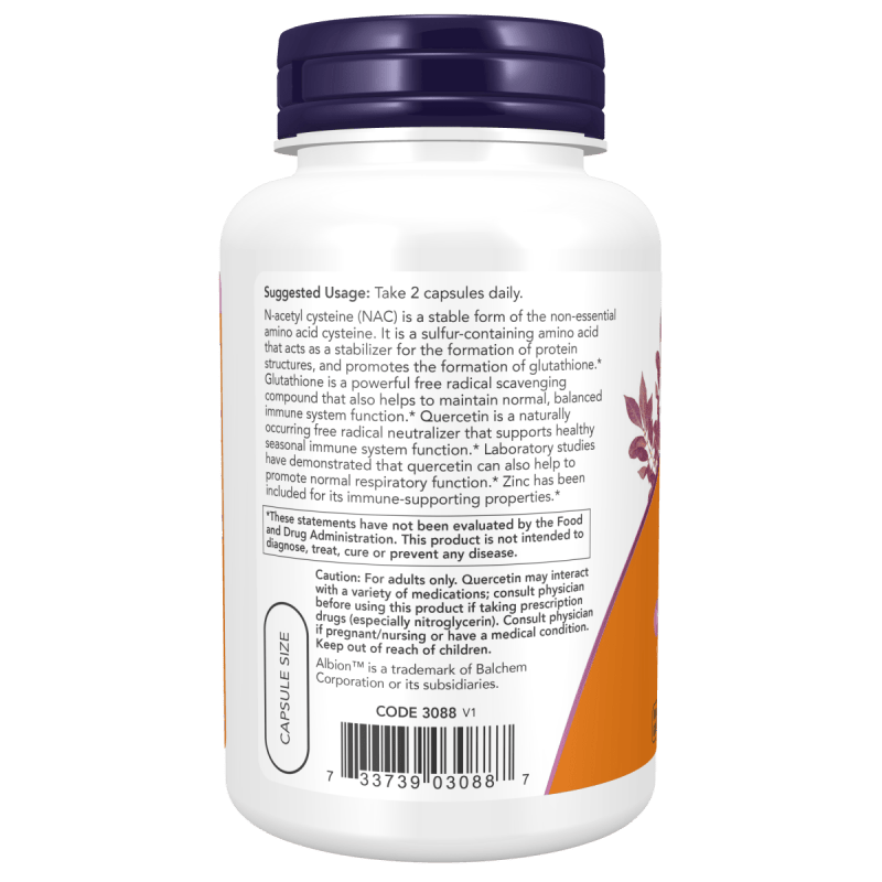 NOW Suplementos Now Foods, NAC, Quercetina y Zinc (90 cápsulas)