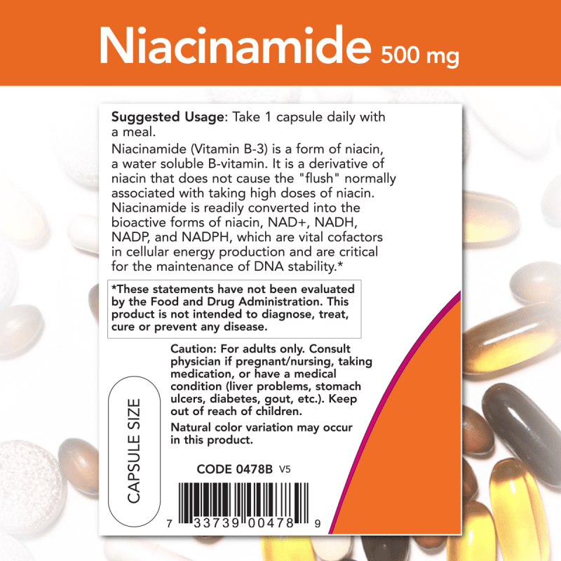 NOW SUPLEMENTOS Now Foods, Niacinamida B-3 500 mg (100 cápsulas)