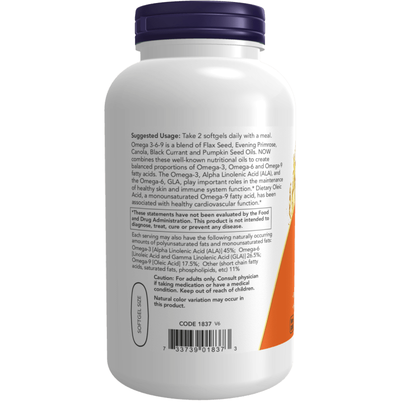NOW SUPLEMENTOS Now Foods, Omega 3-6-9 1,000 mg (250 softgel)