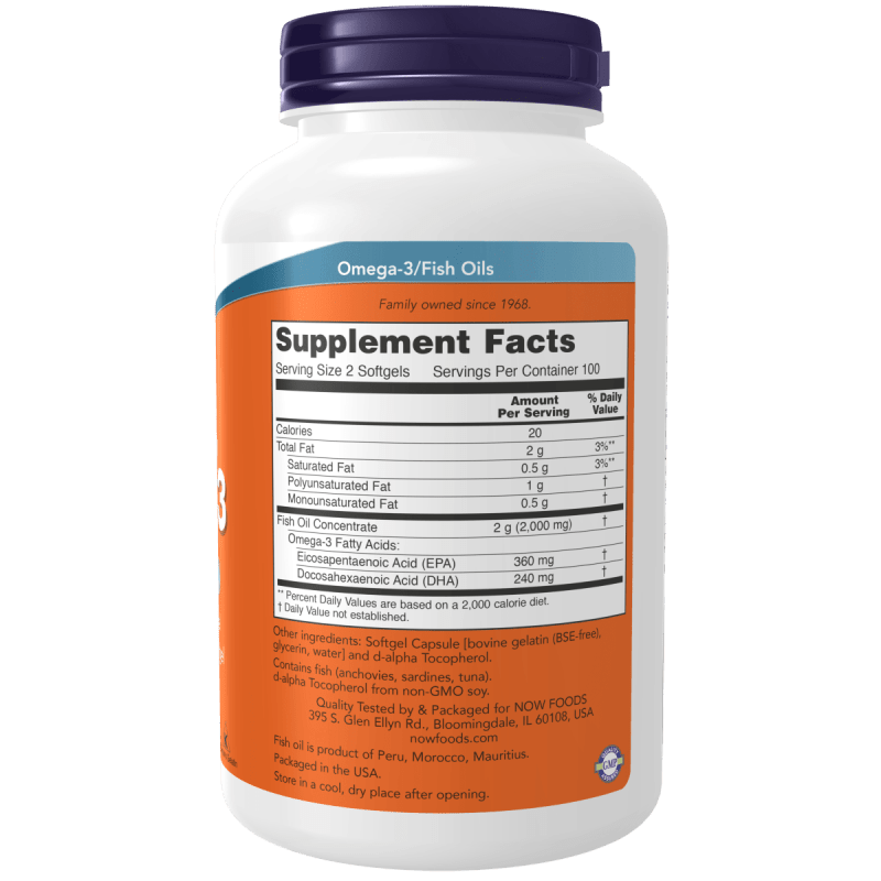 NOW SUPLEMENTOS Now Foods, Omega-3 Destilada Molecularmente (200 softgels)