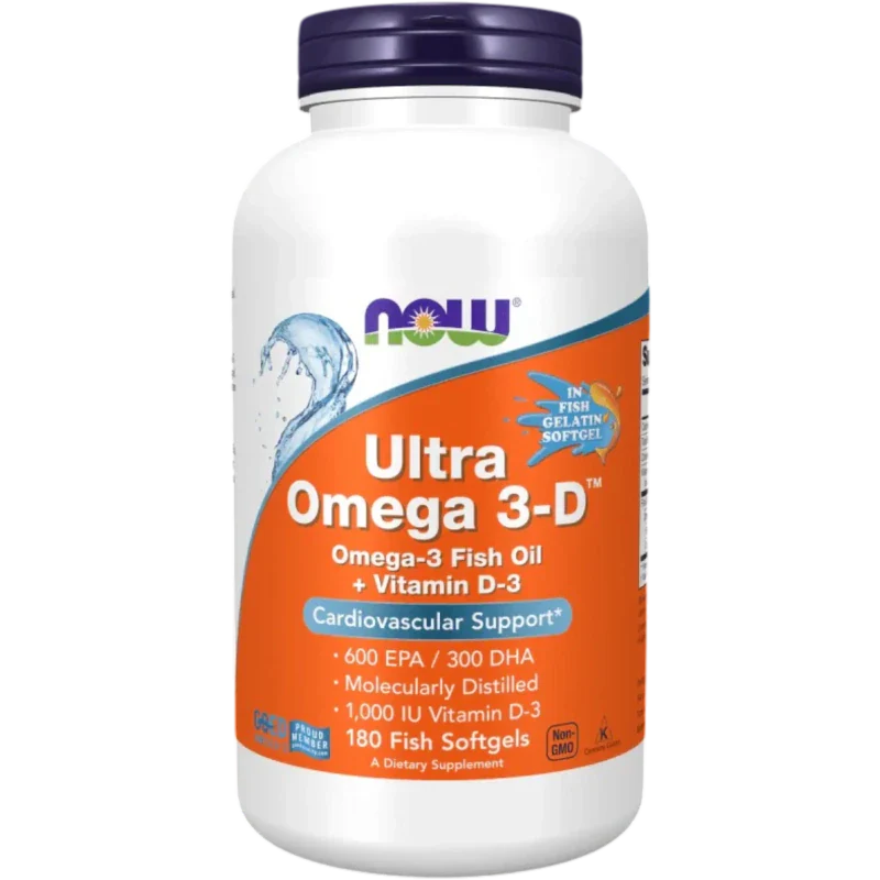 NOW Vitamina Now Foods, Ultra Omega 3-D™ Omega-3 y Vitamina D-3 1,000 UI (180 softgels)