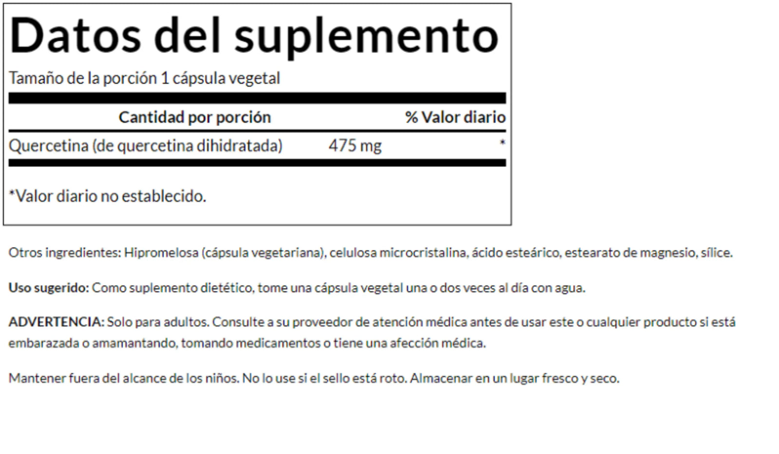 Swanson, Quercetina Alta Potencia 475 mg (60 cápsulas)