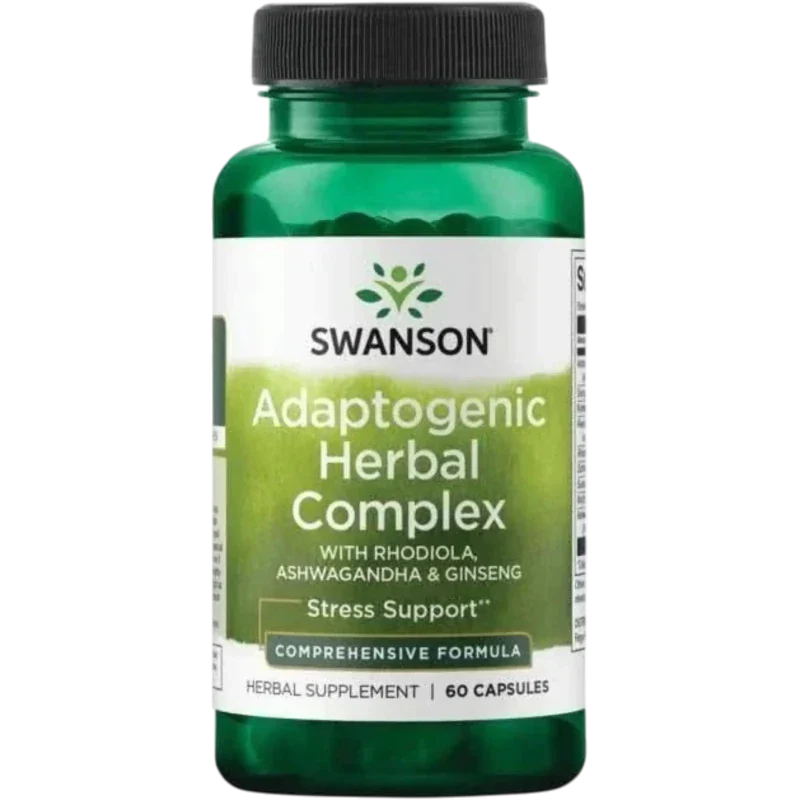 SWANSON Herbal Swanson, Complejo de Adaptógenos Ginseng, Rhodiola y Ashwagandha (60 cápsulas)