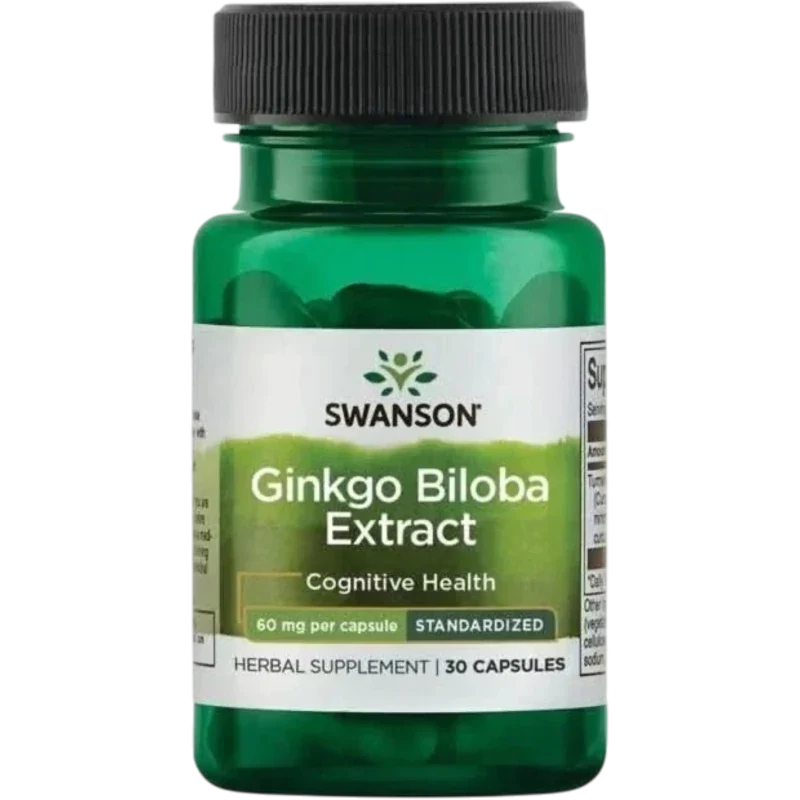 SWANSON Herbal Swanson, Extracto de Ginkgo Biloba 60 mg (30 cápsulas)