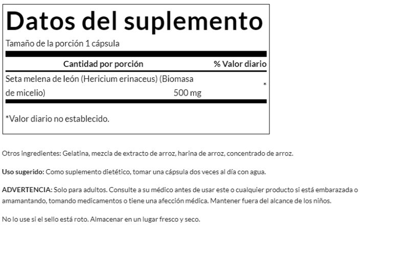 SWANSON SUPLEMENTOS Swanson, Hongo Melena de León 500 mg (60 cápsulas)