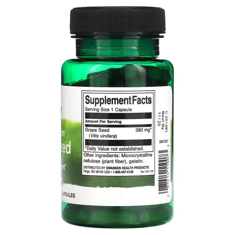 SWANSON SUPLEMENTO Swanson, Semilla de Uva de Espectro Completo 380 mg (100 cápsulas)