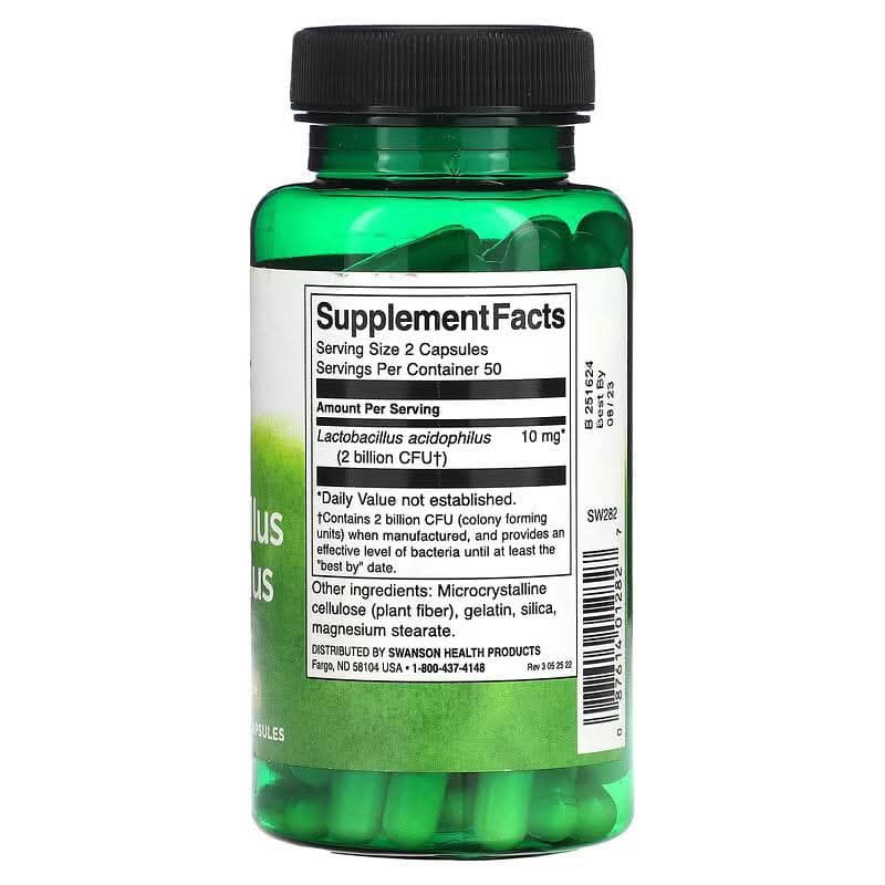 SWANSON SUPLEMENTO Swanson, Lactobacillus Ácidophilus (100 cápsulas)