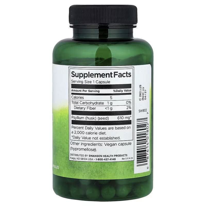 SWANSON SUPLEMENTO Swanson, Psyllium Husk 610 mg (100 cápsulas)