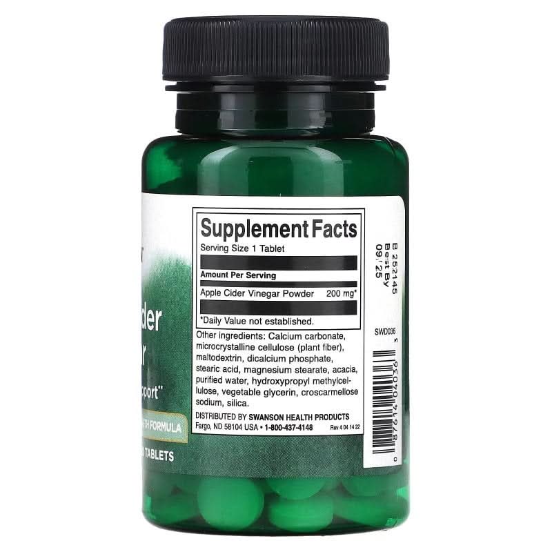 SWANSON SUPLEMENTO Swanson, Vinagre de Sidra de Manzana 200 mg (120 tabletas)