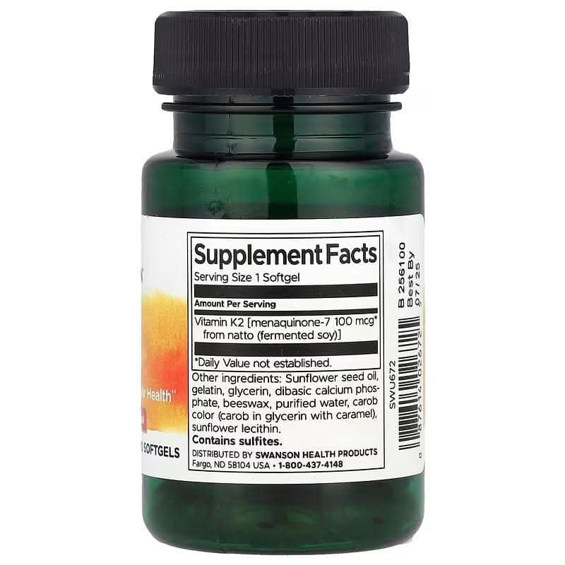 SWANSON SUPLEMENTO Swanson, Vitamina K-2 Natural 100 mcg (30 softgels)
