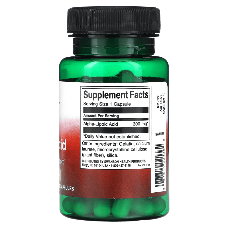 SWANSON Suplementos Swanson, Ácido Alfa Lipoico 300 mg (60 cápsulas)