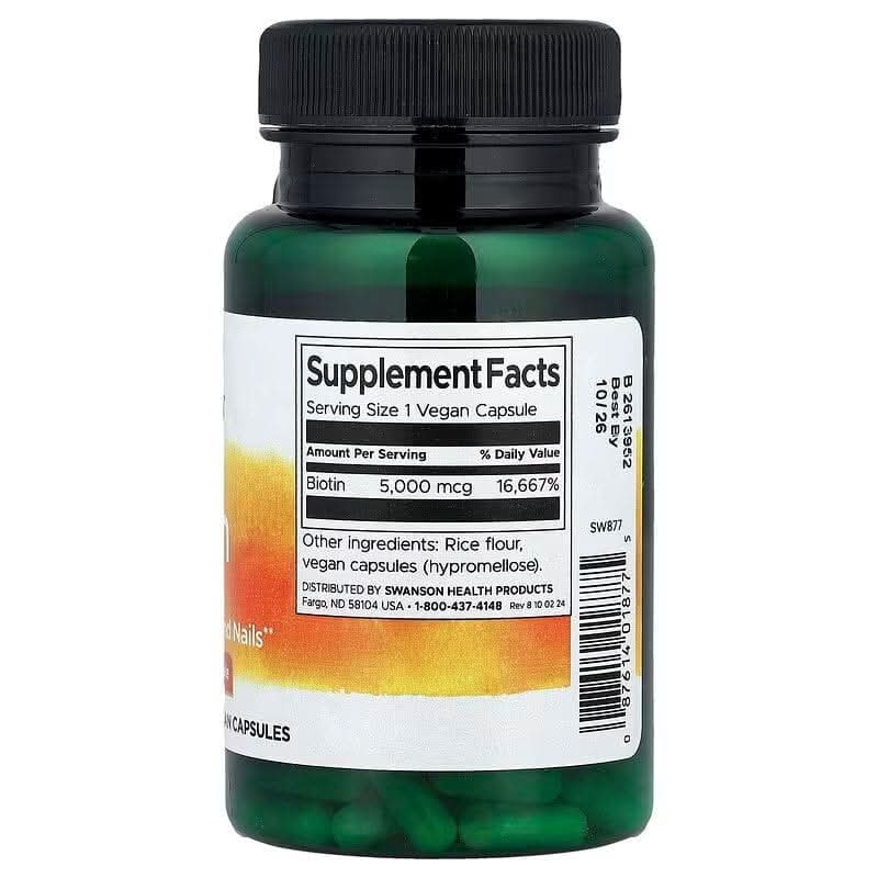 SWANSON SUPLEMENTOS Swanson, Biotina 5 mg (100 cápsulas)