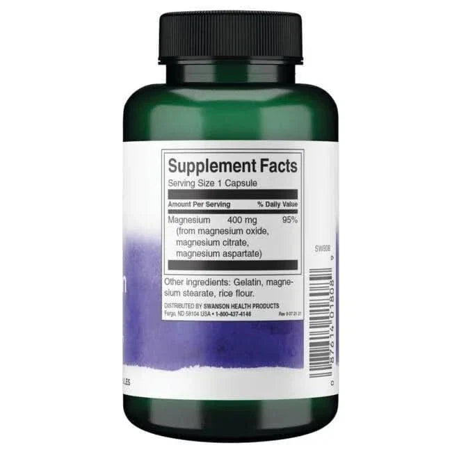 SWANSON SUPLEMENTOS Swanson, Complejo Triple de Magnesio 400 mg (100 cápsulas)
