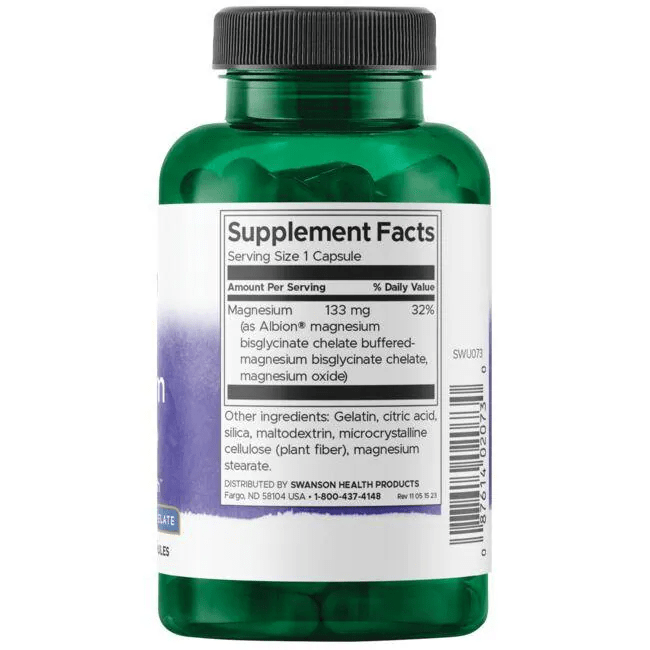 SWANSON Suplementos Swanson, Glicinato de Magnesio de Albion 133 mg (90 cápsulas)