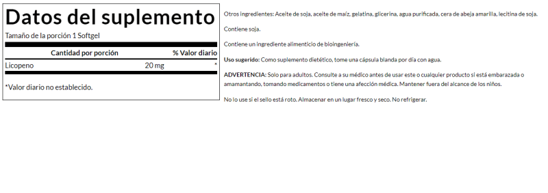 SWANSON SUPLEMENTOS Swanson, Licopeno 20 mg (60 softgels)