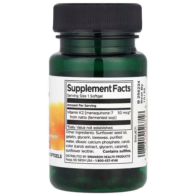 SWANSON SUPLEMENTOS Swanson, Vitamina K-2 Natural 50 mcg (30 softgels)