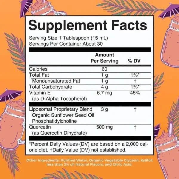 MARY RUTH'S Suplementos Mary Ruth's, Quercetina Liposomal Sabor Tropical Smoothie (15.22 fl oz/ 450 ml)