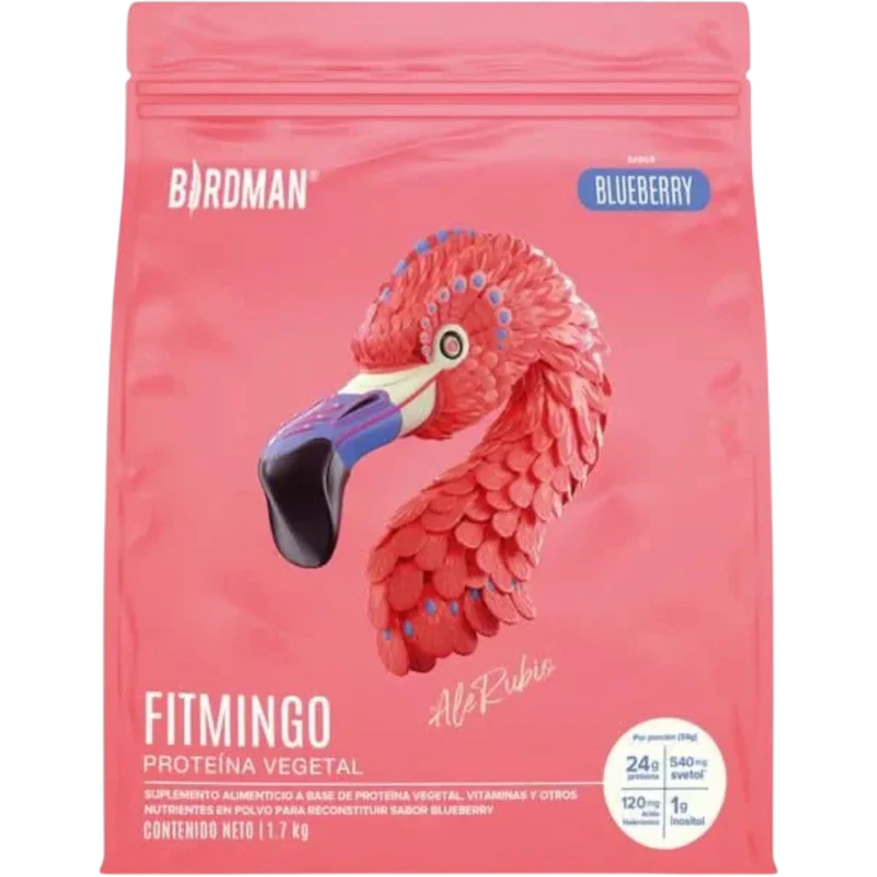 BIRDMAN Suplementos Birdman, Fitmingo Proteína Vegetal 1.7 kg Sabor Mora Azul (50 porciones)