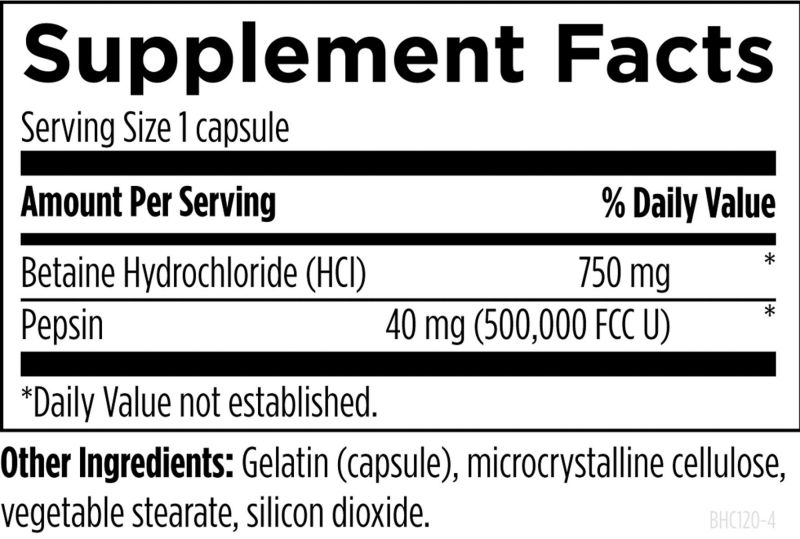 Designs for Health Suplementos Designs for Health, Betaina HCL 750 mg con Pepsina (120 cápsulas)