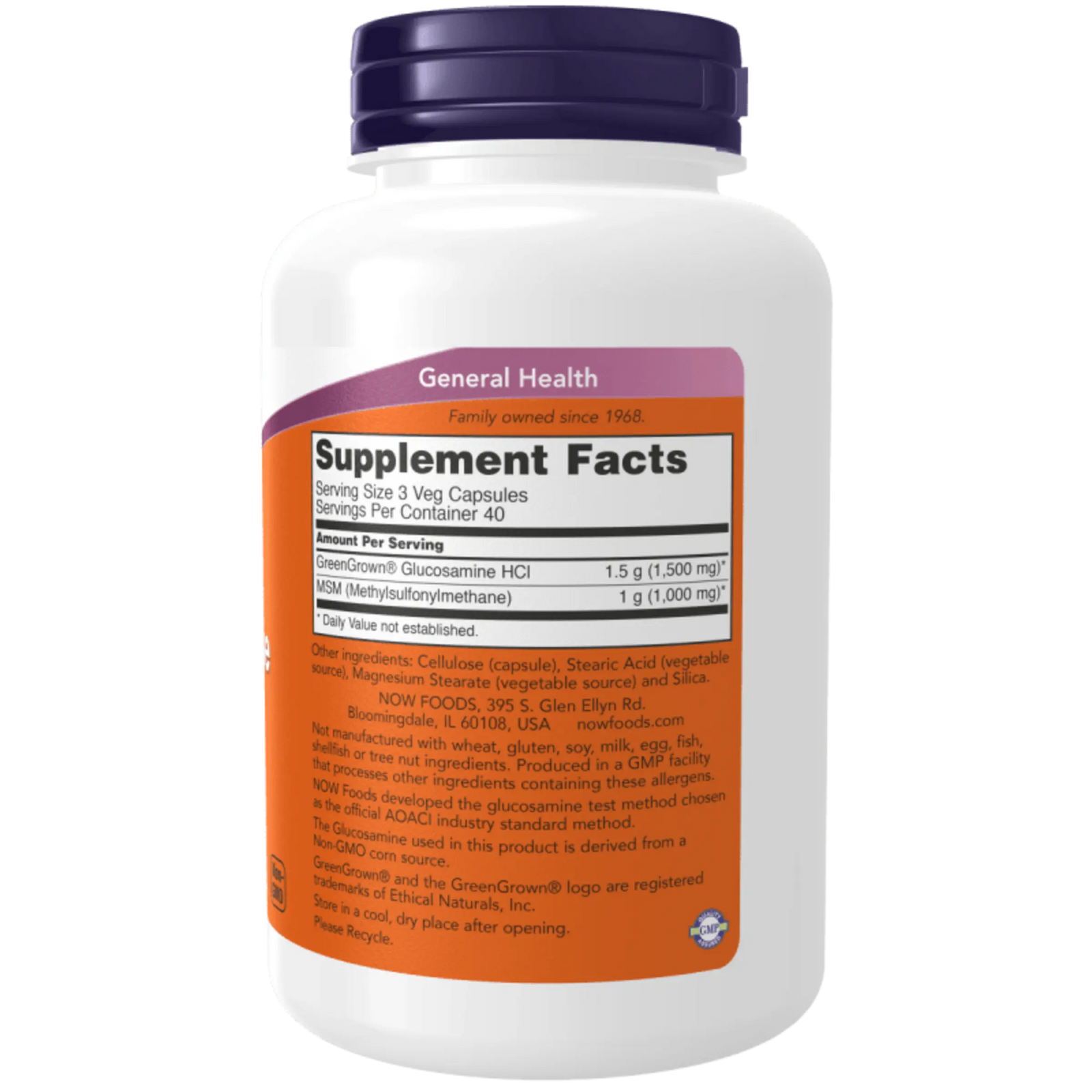 Now Foods, Glucosamina Vegetariana y MSM (120 cápsulas)