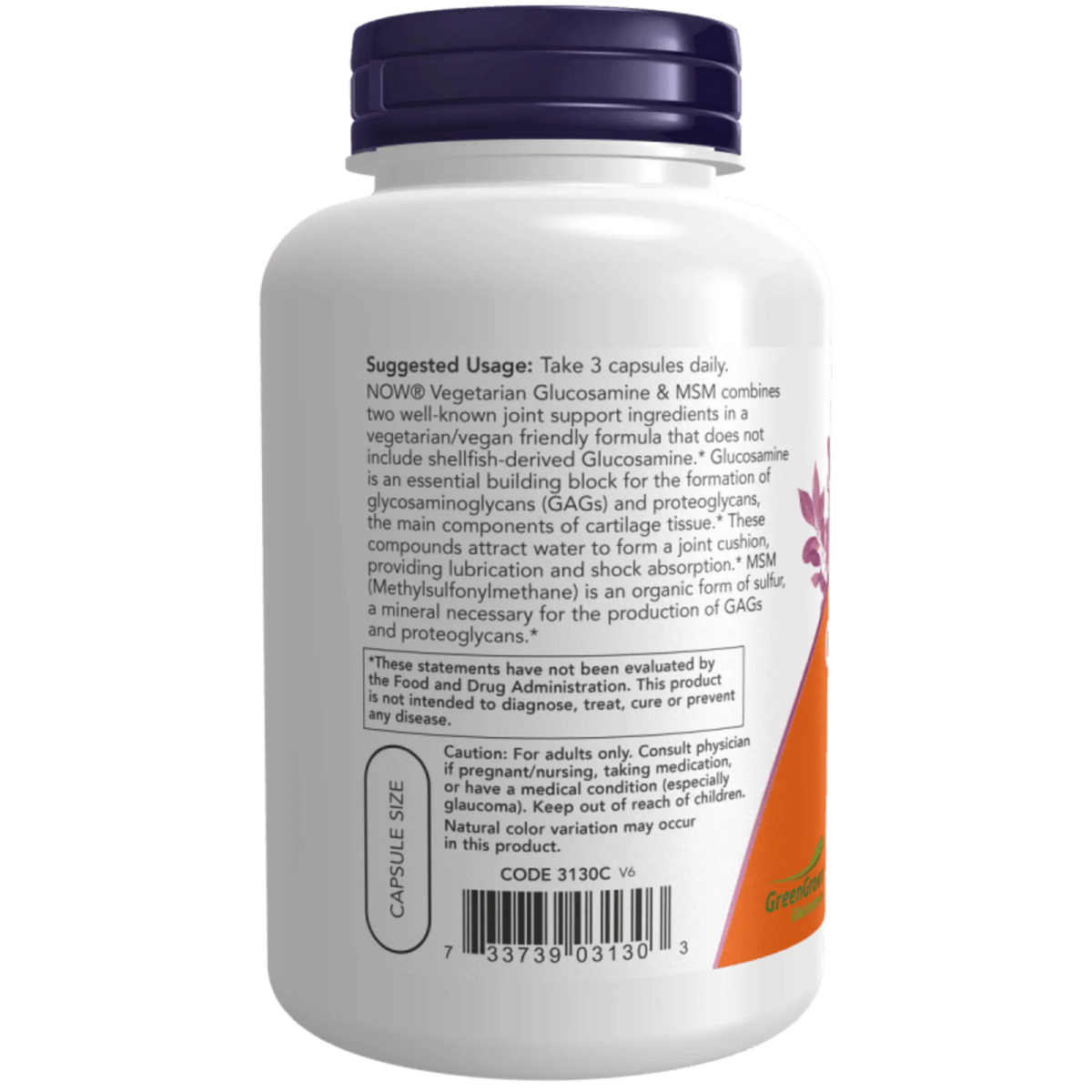 Now Foods, Glucosamina Vegetariana y MSM (120 cápsulas)