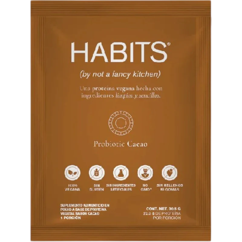HABITS Proteína Habits, Caja de Proteína Probiótica 16 Sobres de 30.5 g (Cacao)