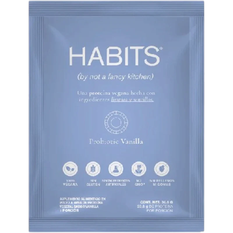 HABITS Proteína Habits, Caja de Proteína Probiótica 16 Sobres de 30.5 g (Vainilla)