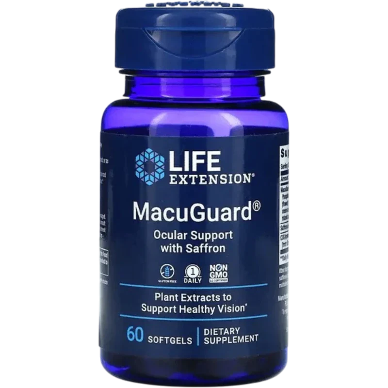 LIFE EXTENSION Suplemento Visual Life Extension, Macuguard® Soporte Ocular con Azafrán (60 softgels)