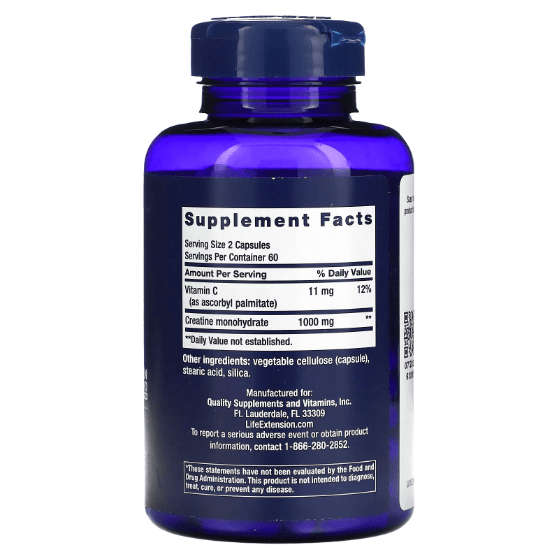 LIFE EXTENSION Suplementos , Deportes Life Extension, Monohidratado de Creatina 500 mg (120 cápsulas)
