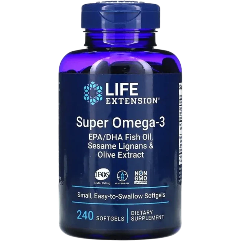 LIFE EXTENSION Omega Life Extension, Súper Omega-3 con Aceite de Pescado EPA/DHA, Lignanos de Sésamo y Extracto de Oliva (240 softgels)