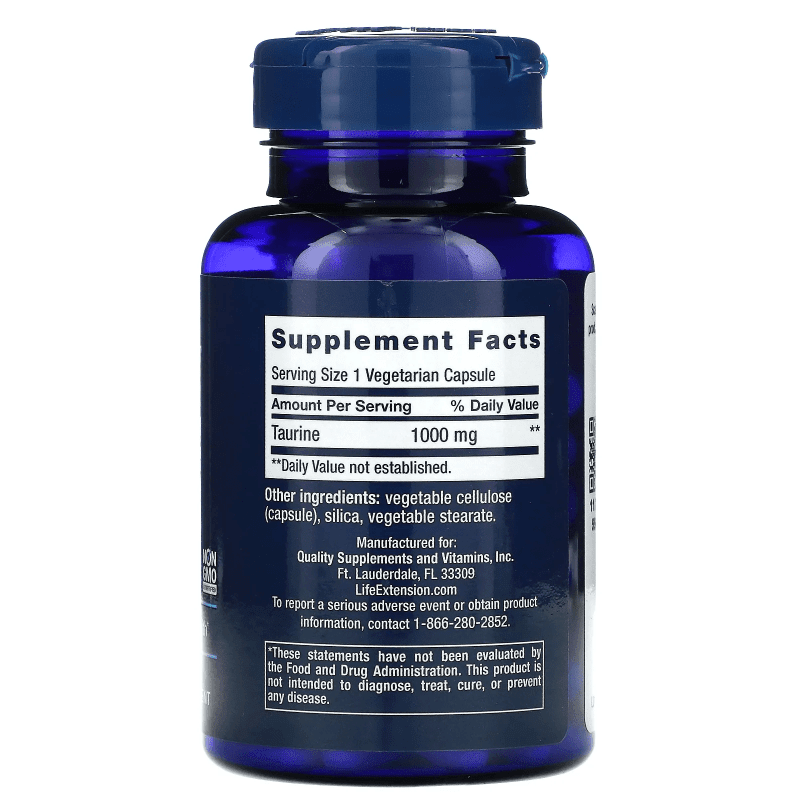 LIFE EXTENSION SUPLEMENTO Life Extension, Taurina 1,000 mg (90 cápsulas)