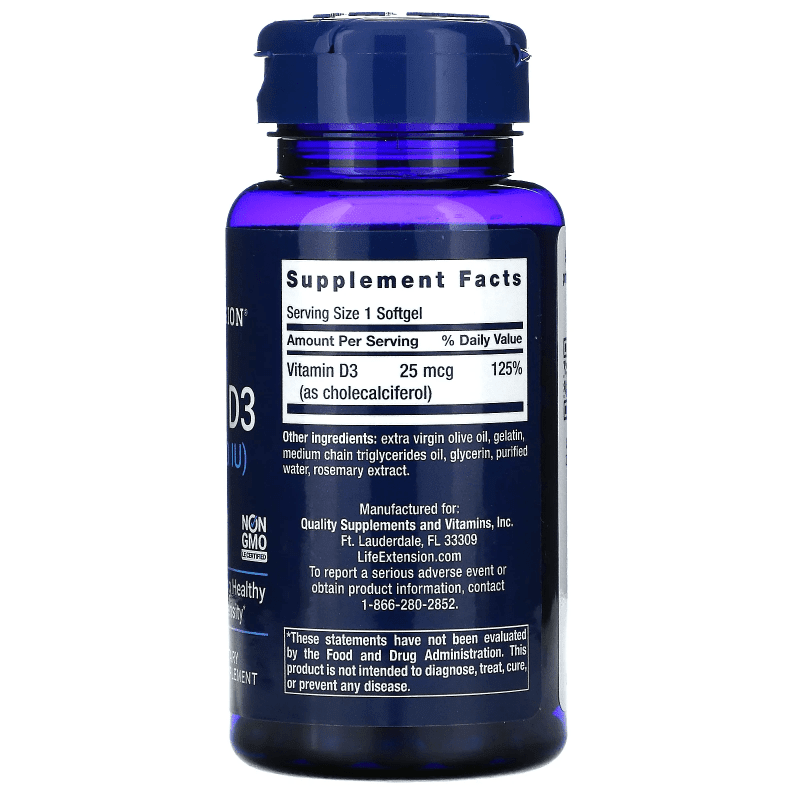 LIFE EXTENSION Vitaminas y complementos Life Extension, Vitamina D-3 1,000 UI (250 softgels)