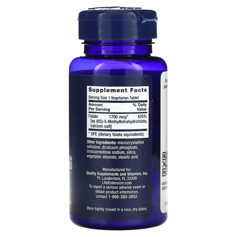 LIFE EXTENSION Vitaminas y complementos Life Extension, Folato Optimizado L-Metilfolato 1,700 mcg DFE (100 tabletas)