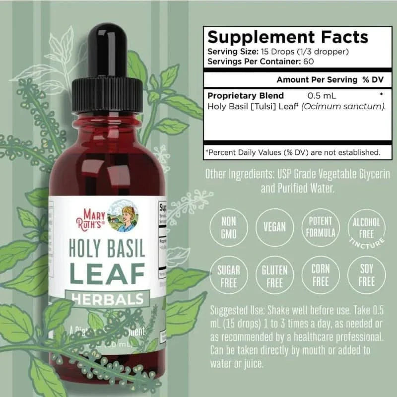 MARY RUTH'S SUPLEMENTO Mary Ruth's, Hoja de Albahaca Sagrada Orgánica Líquido (1 fl oz/30 ml)