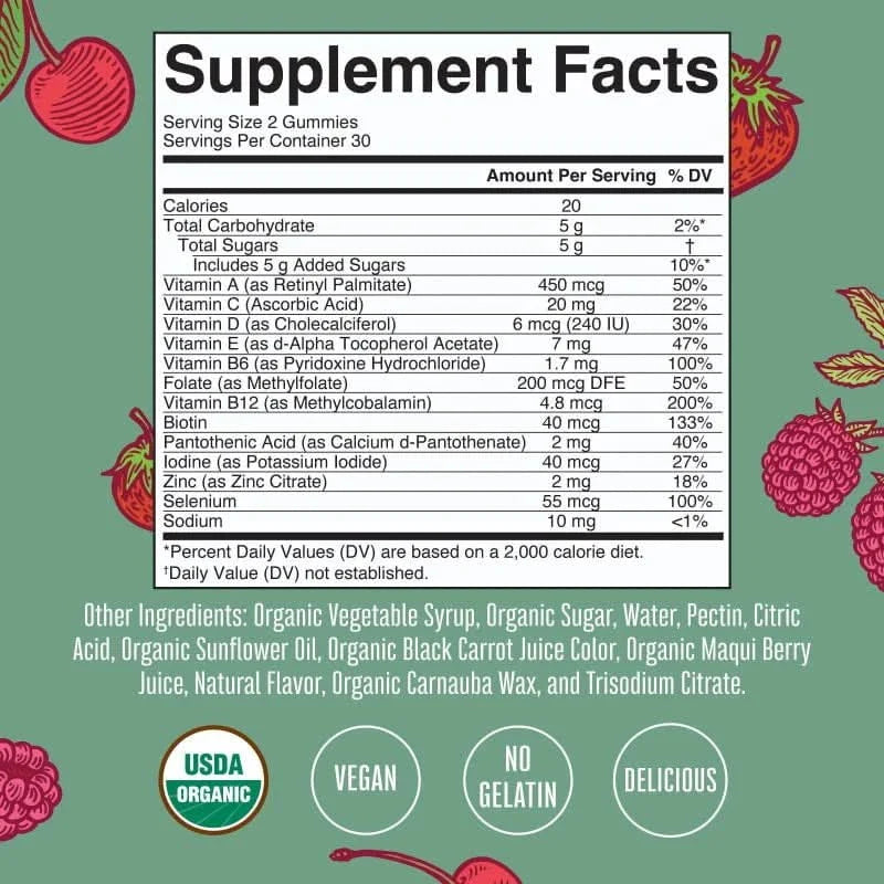 MARY RUTH'S SUPLEMENTO Mary Ruth's, Multivitamínico Orgánico para Mujeres Sabor Cereza y Frambuesa (60 gomitas)