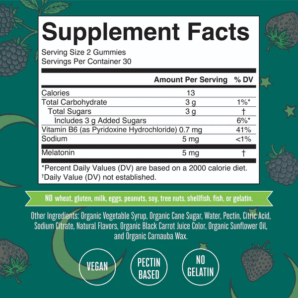 MARY RUTH'S Suplementos Mary Ruth's, Melatonina 5 mg Sabor bayas (60 gomitas)