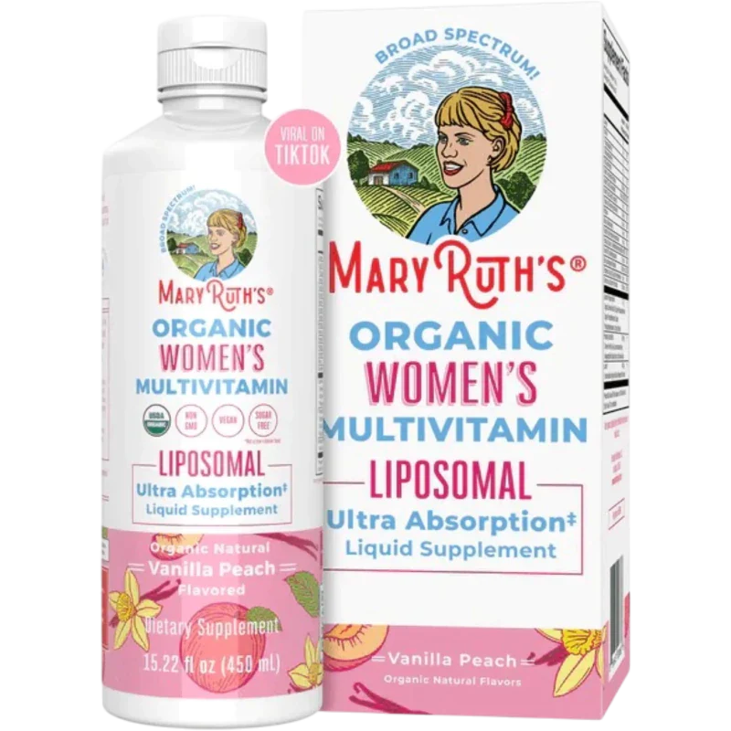MARY RUTH'S Suplementos Mary Ruth's, Multivitamínico Liposomal Orgánico para Mujeres Sabor Vainilla Durazno (15.22 fl oz/ 450 ml)