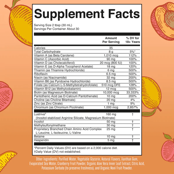 MARY RUTH'S Suplementos Mary Ruth's, Multivitamínico Matutino y Crecimiento del Cabello Sabor Durazno Mango (30 oz/897 ml)