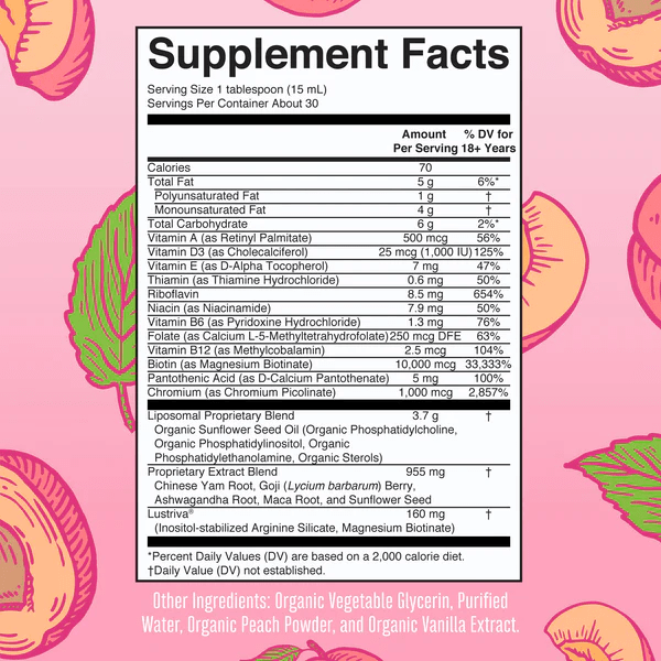 MARY RUTH'S Suplementos Mary Ruth's, Multivitamínico para Mujer y Lustriva® Crecimiento Del Cabello Liposomal Sabor Durazno (15 fl oz/450 ml)