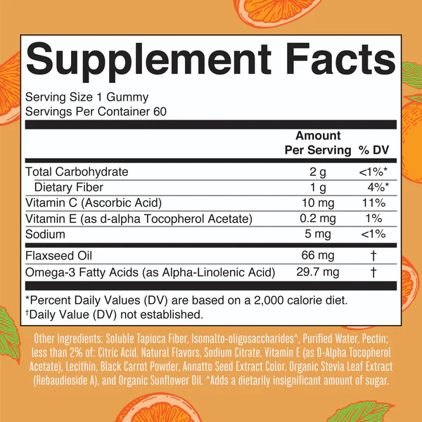 MARY RUTH'S Suplementos Mary Ruth's, Omega-3 Vegano Sabor Naranja (60 gomitas)