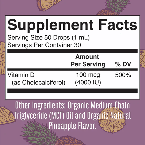 MARY RUTH'S Suplementos Mary Ruth's, Vitamina D-3 4,000 UI Orgánica Sabor Piña (1 fl oz/30 ml)