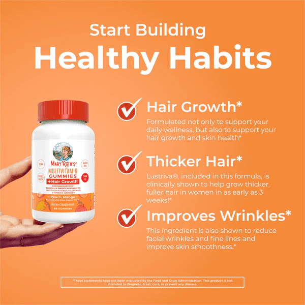 MARY RUTH'S Suplementos Multivitaminico + Crecimiento del Cabello (60 gomitas), Mary Ruth's